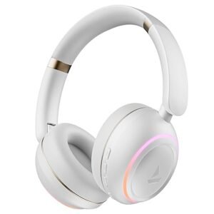 boAt Rockerz 480, RGB LEDs,6 Light Modes, 40mm Drivers,Beast Mode, 60H Battery, ENx Tech, Stream Ad Free Music via App Support, Bluetooth Headphones, Wireless Over Ear Headphone with Mic (White Sabre)